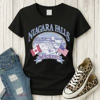 Americana Niagara Falls Scene Canada America Flags Women's T-Shirt thumb 3