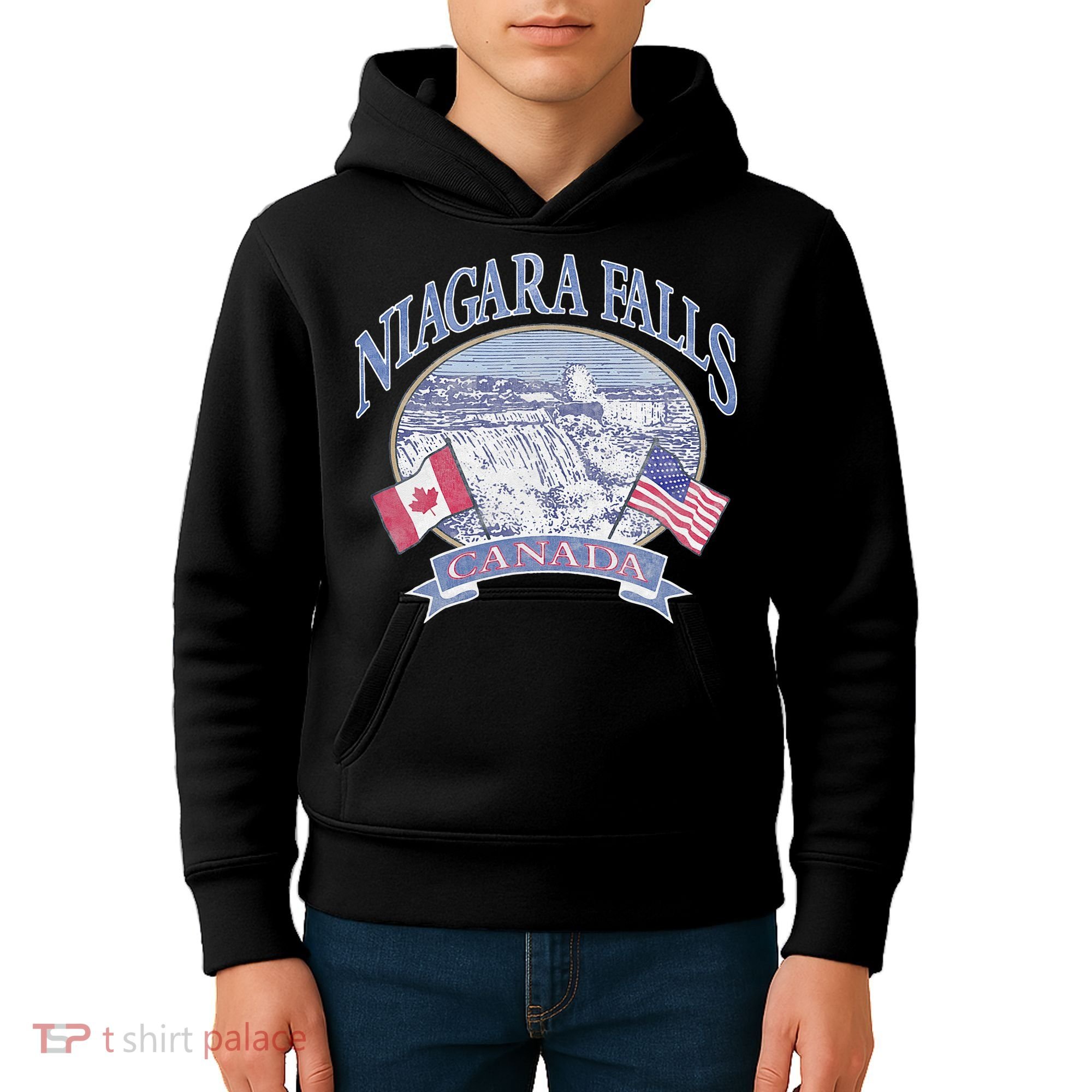 Americana Niagara Falls Scene Canada America Flags Kids Hoodie