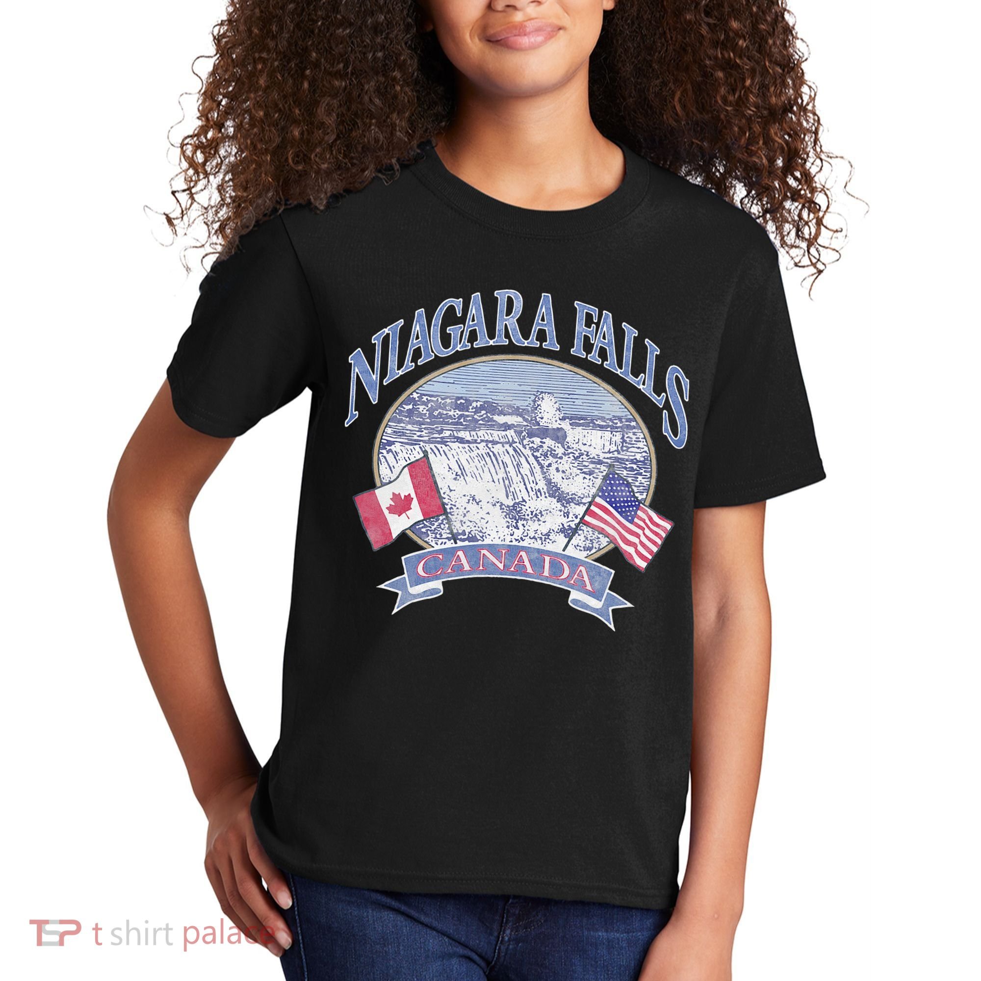 Americana Niagara Falls Scene Canada America Flags Kids T-Shirt