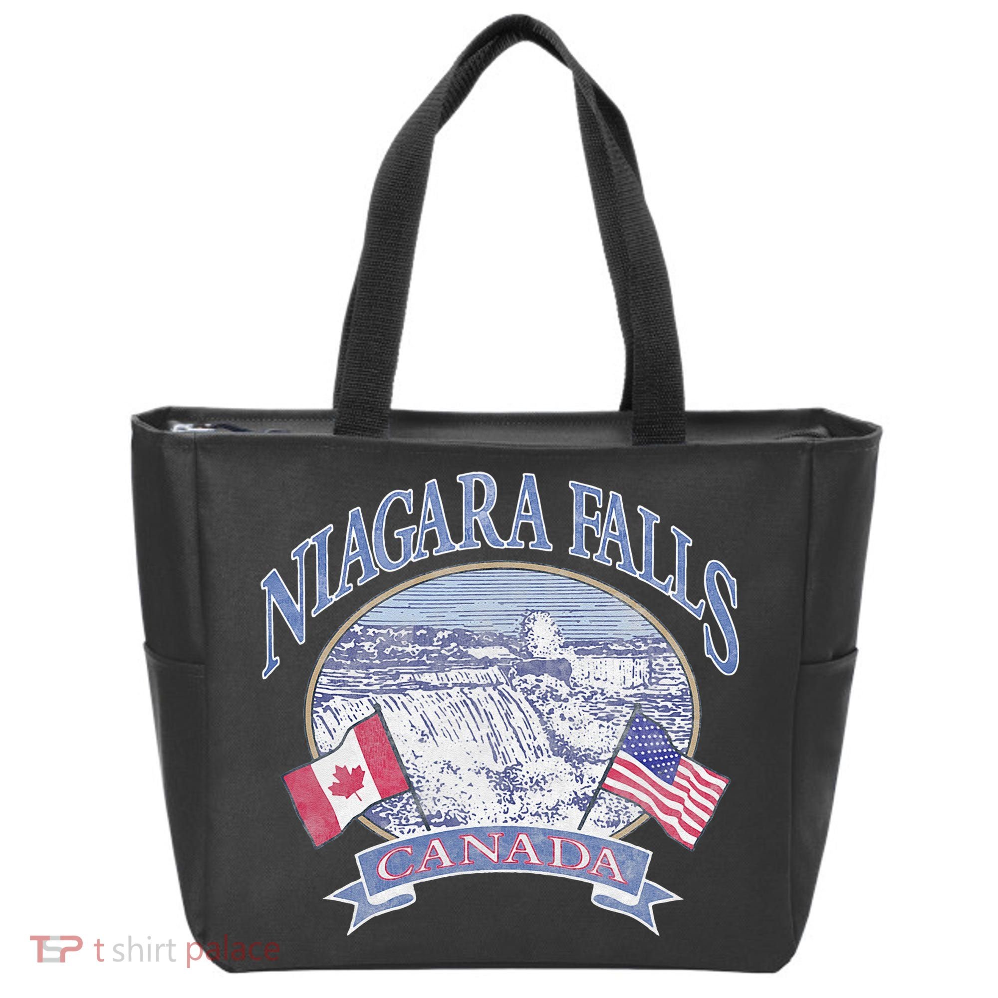 Americana Niagara Falls Scene Canada America Flags Tote Bag