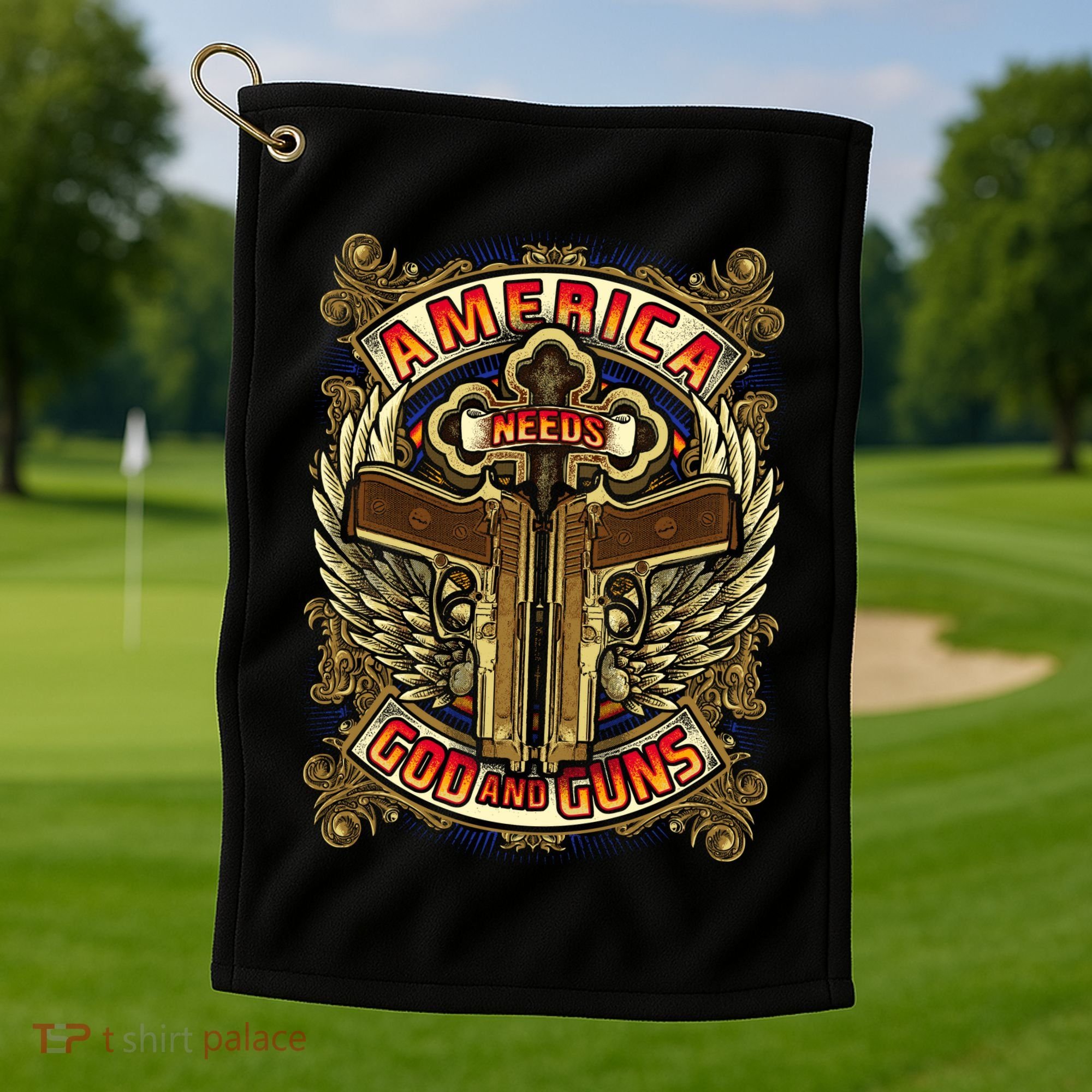 America Needs God And Guns Golf Towel