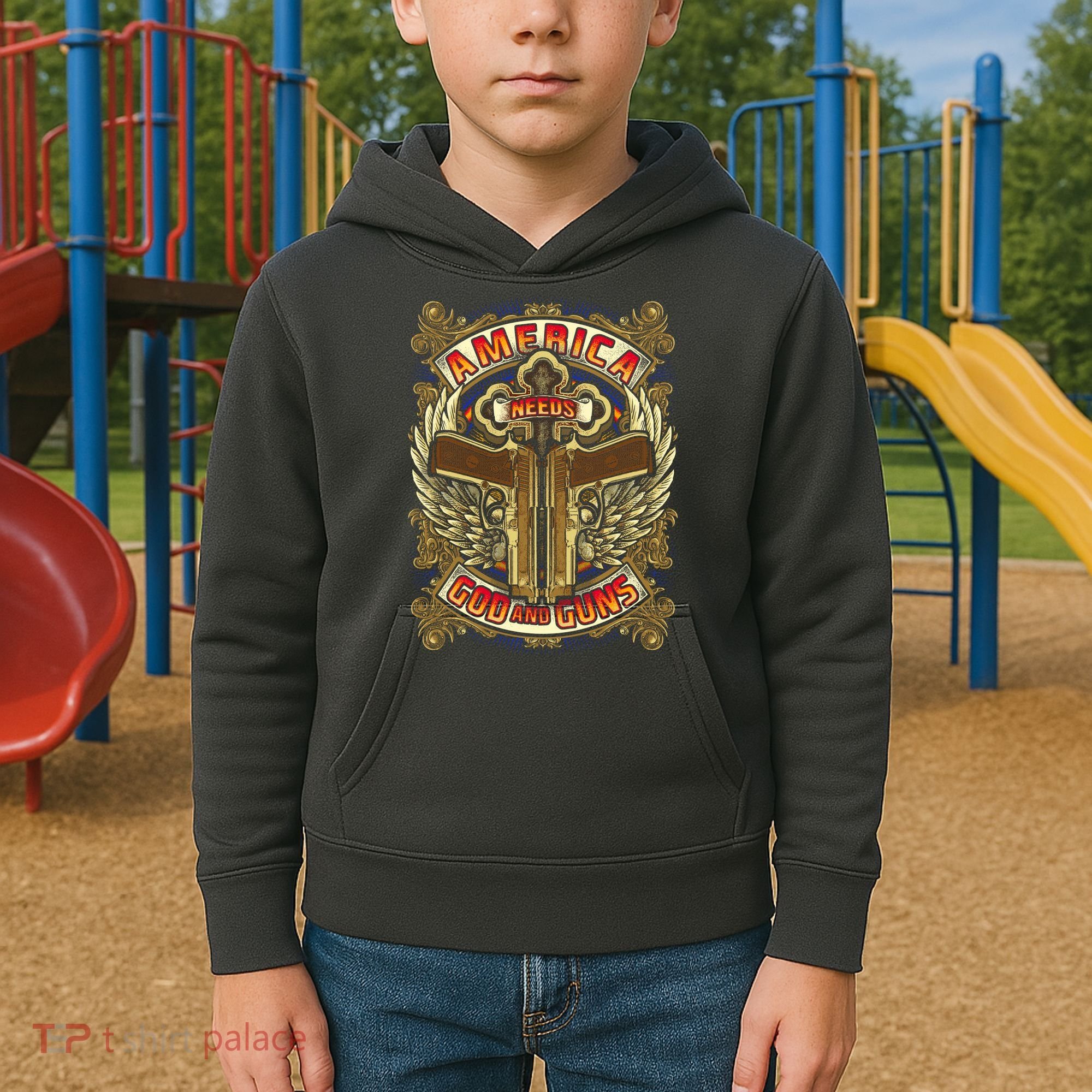 America Needs God And Guns Kids Hoodie