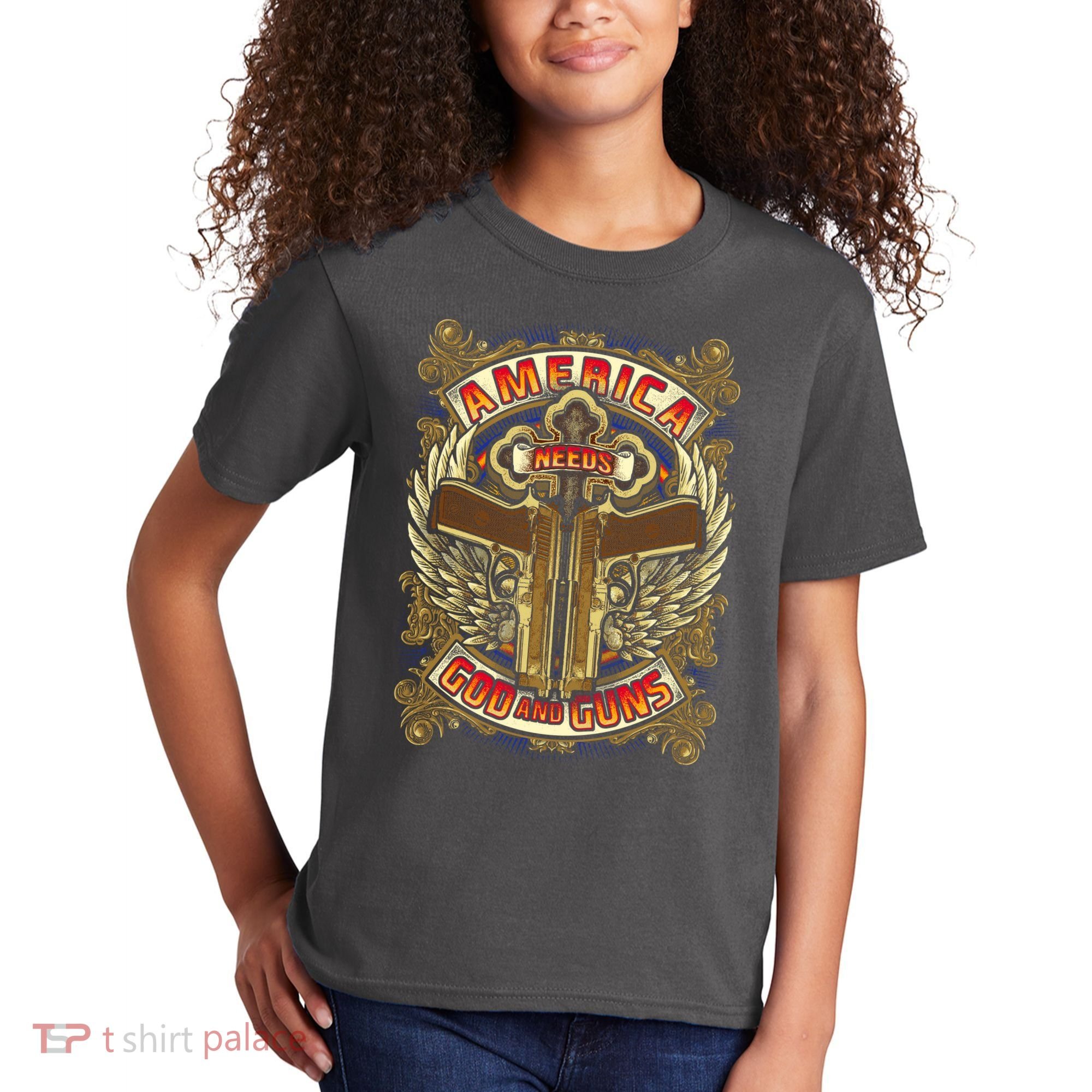 America Needs God And Guns Kids T-Shirt