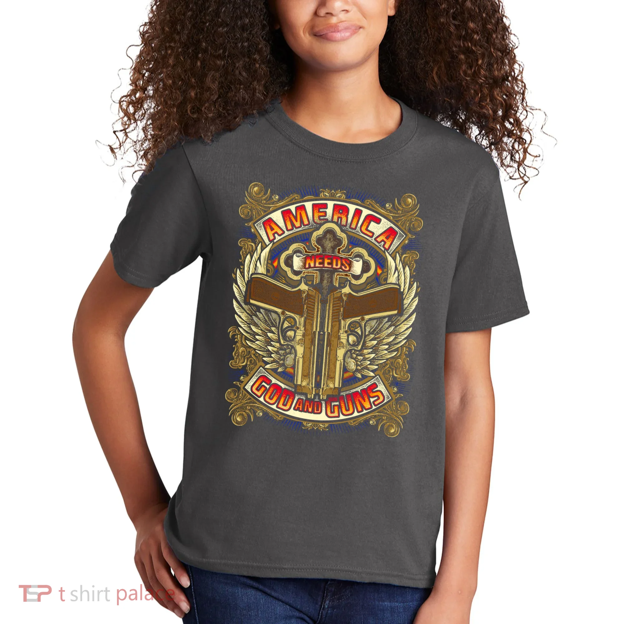 America Needs God And Guns Kids T-Shirt