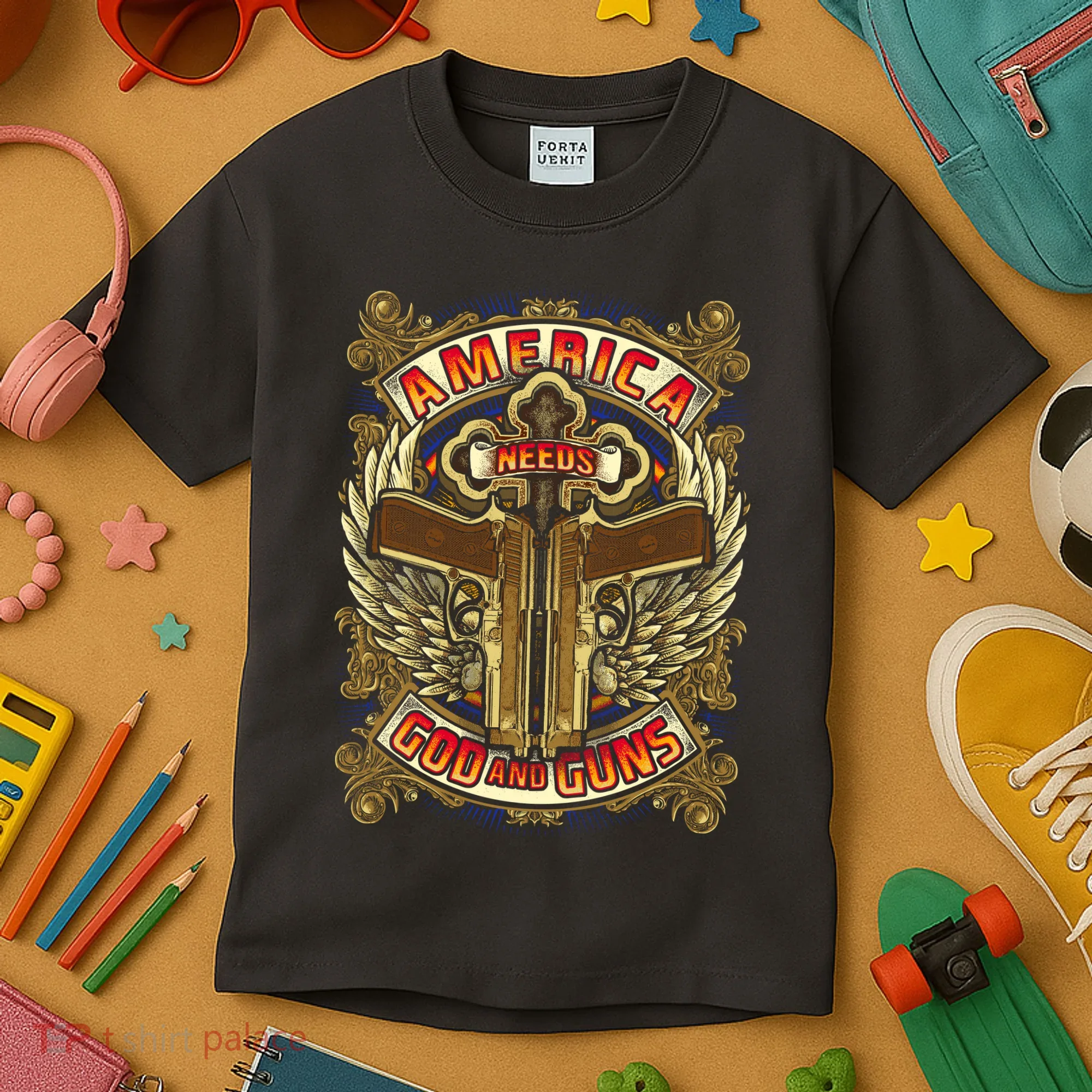 America Needs God And Guns Kids T-Shirt