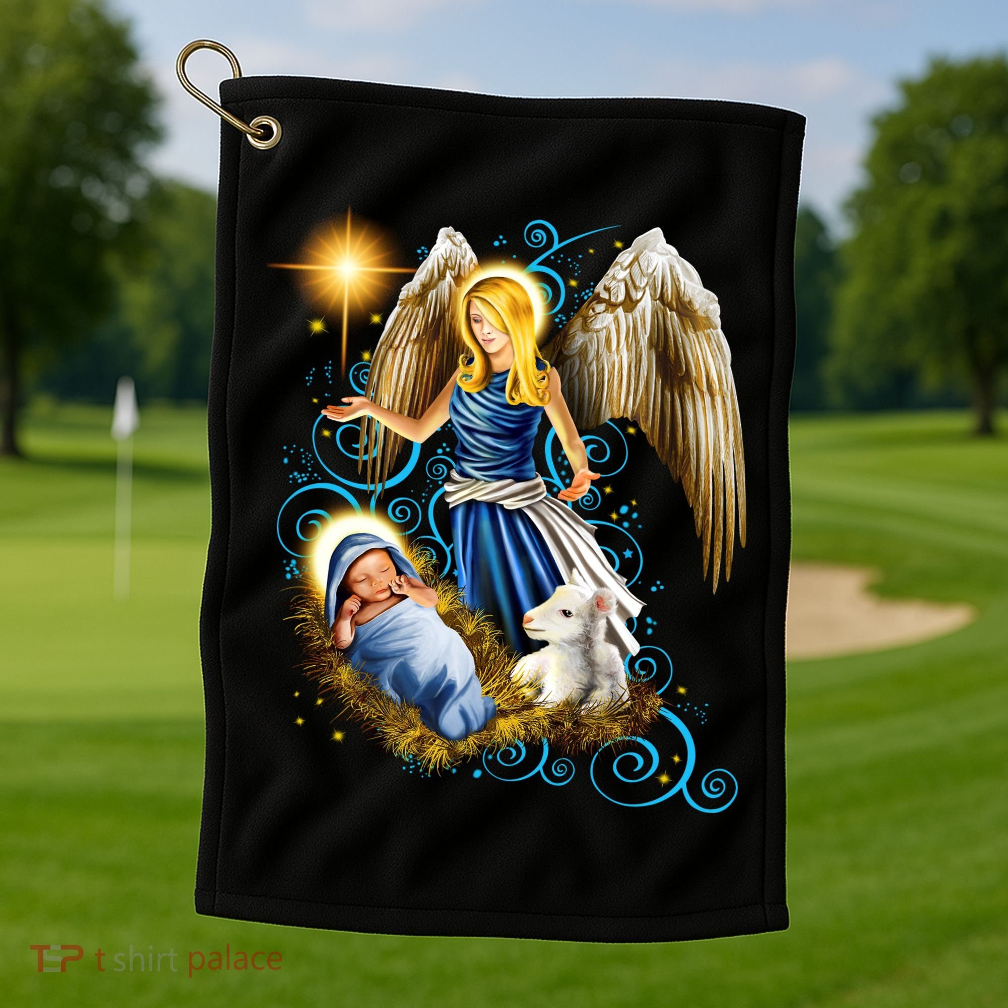 Angel With Baby Jesus Golf Towel