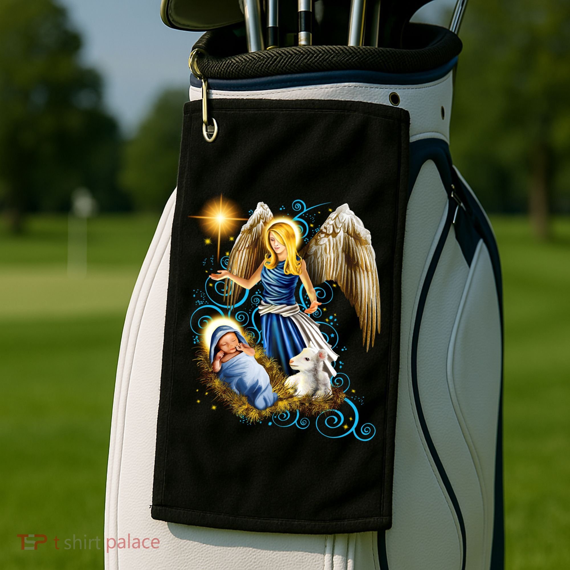 Angel With Baby Jesus Golf Towel
