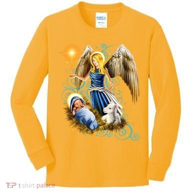 Angel With Baby Jesus Kids Long Sleeve Shirt