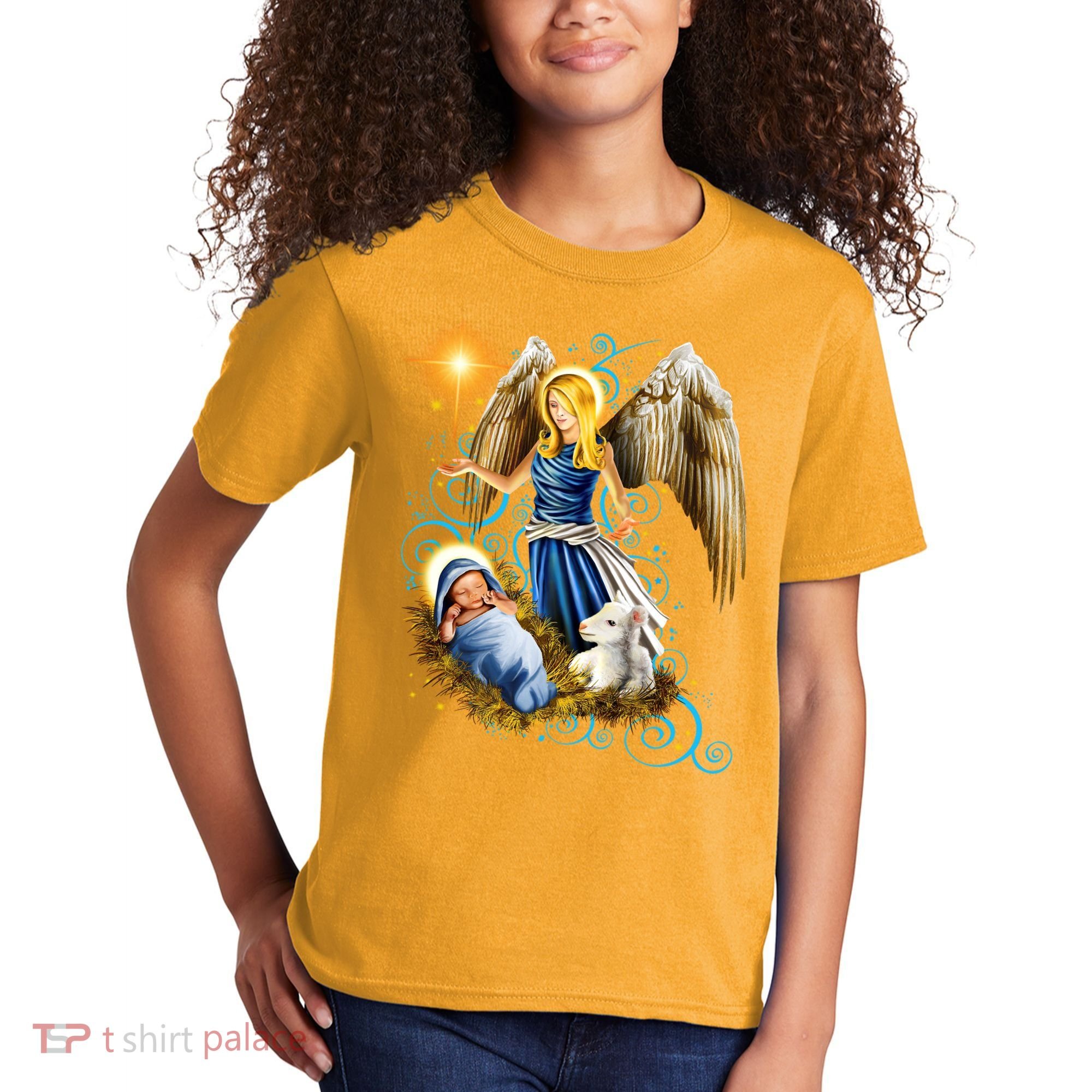 Angel With Baby Jesus Kids T-Shirt