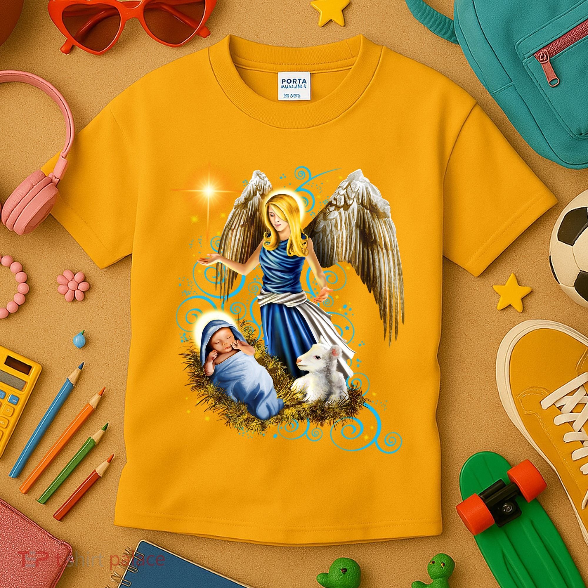 Angel With Baby Jesus Kids T-Shirt