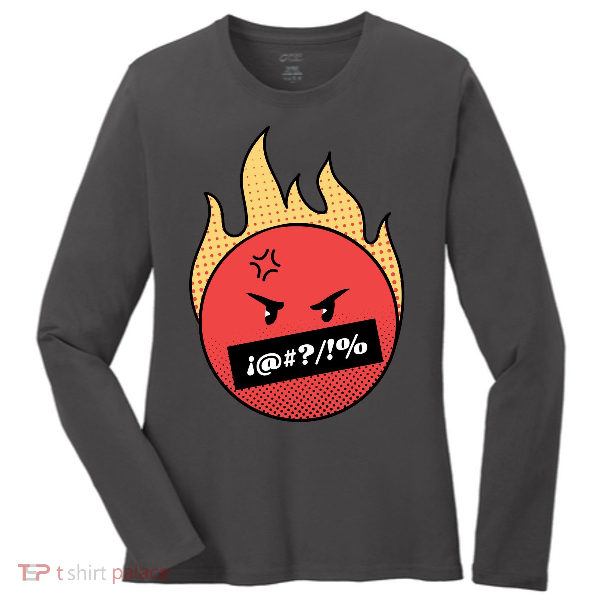 Angry Flaming Emoji Women's Long Sleeve Shirt