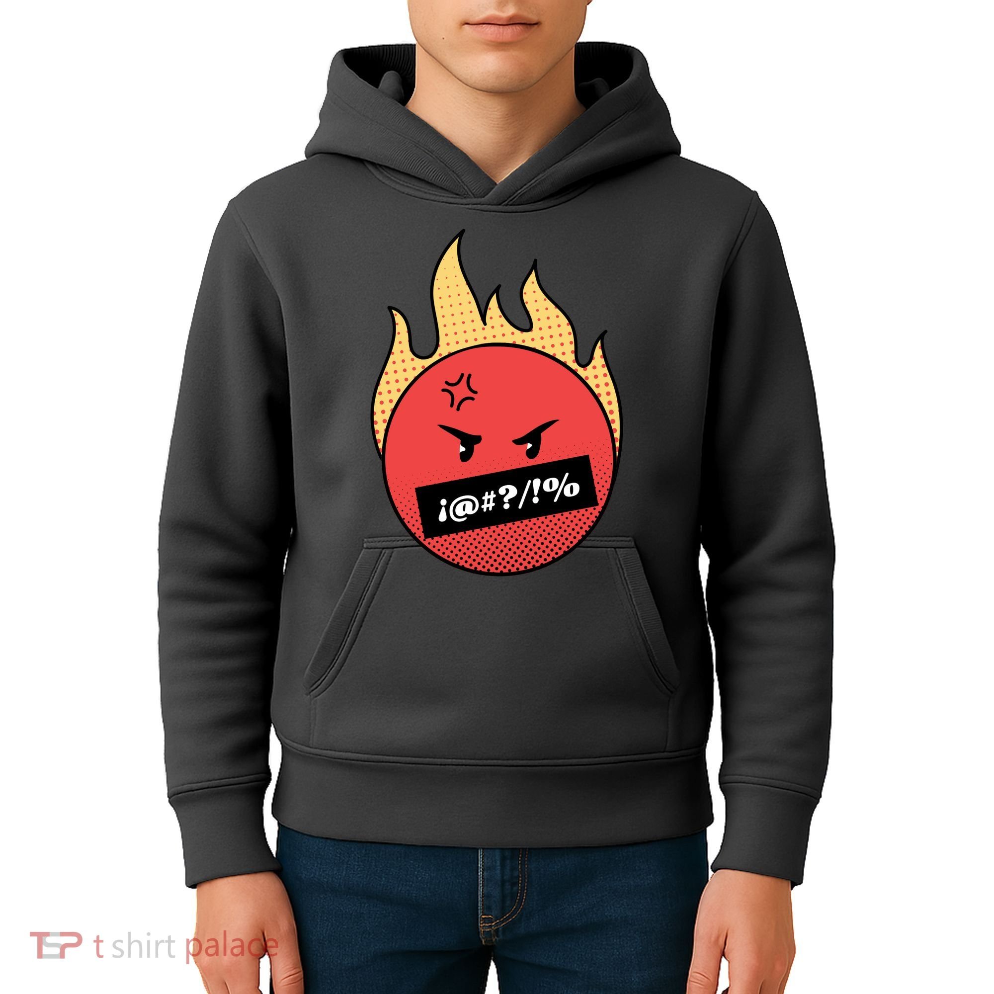 Angry Flaming Emoji Kids Hoodie