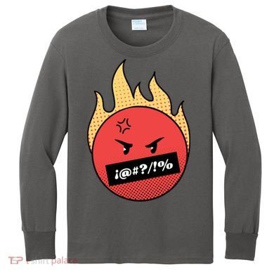 Angry Flaming Emoji Kids Long Sleeve Shirt