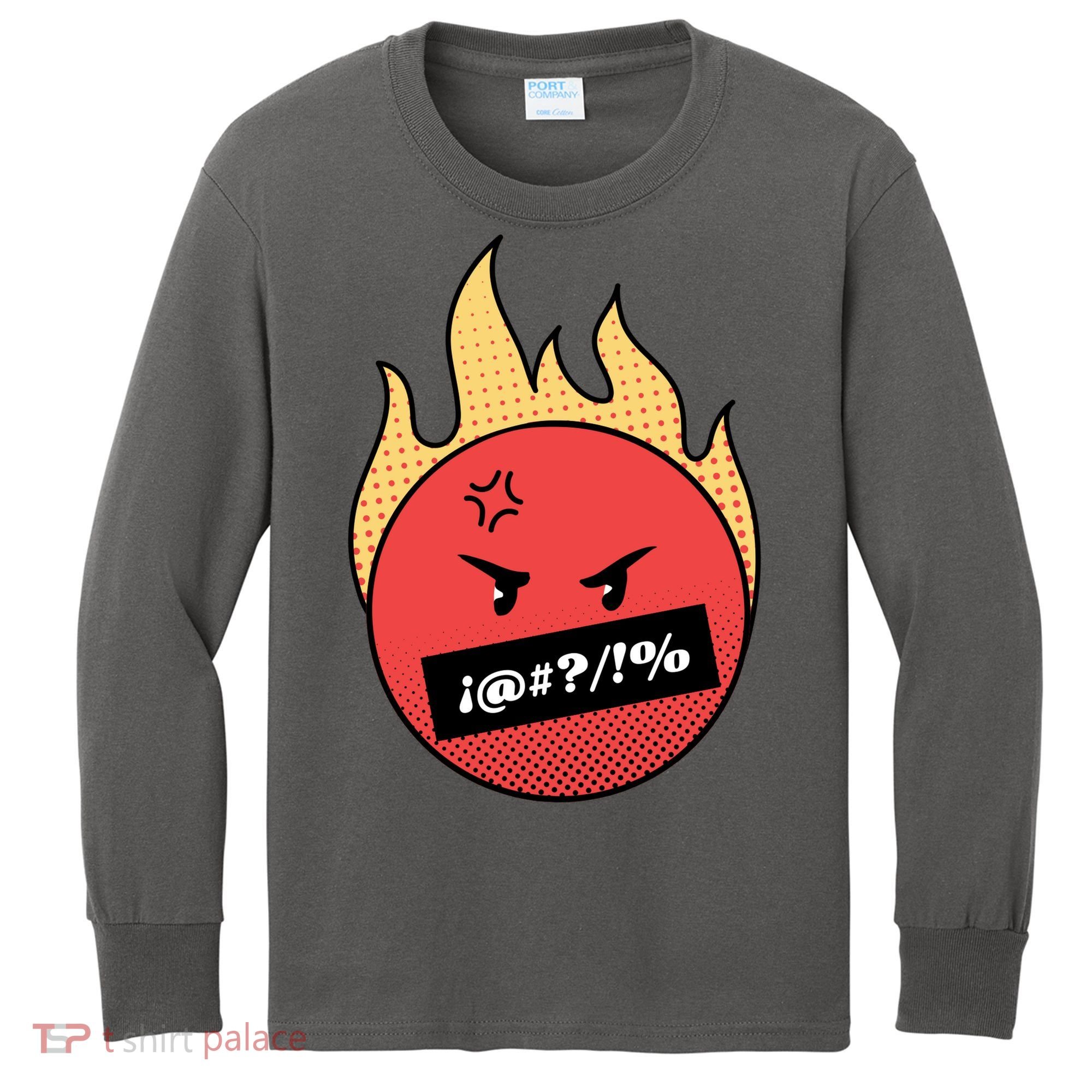 Angry Flaming Emoji Kids Long Sleeve Shirt