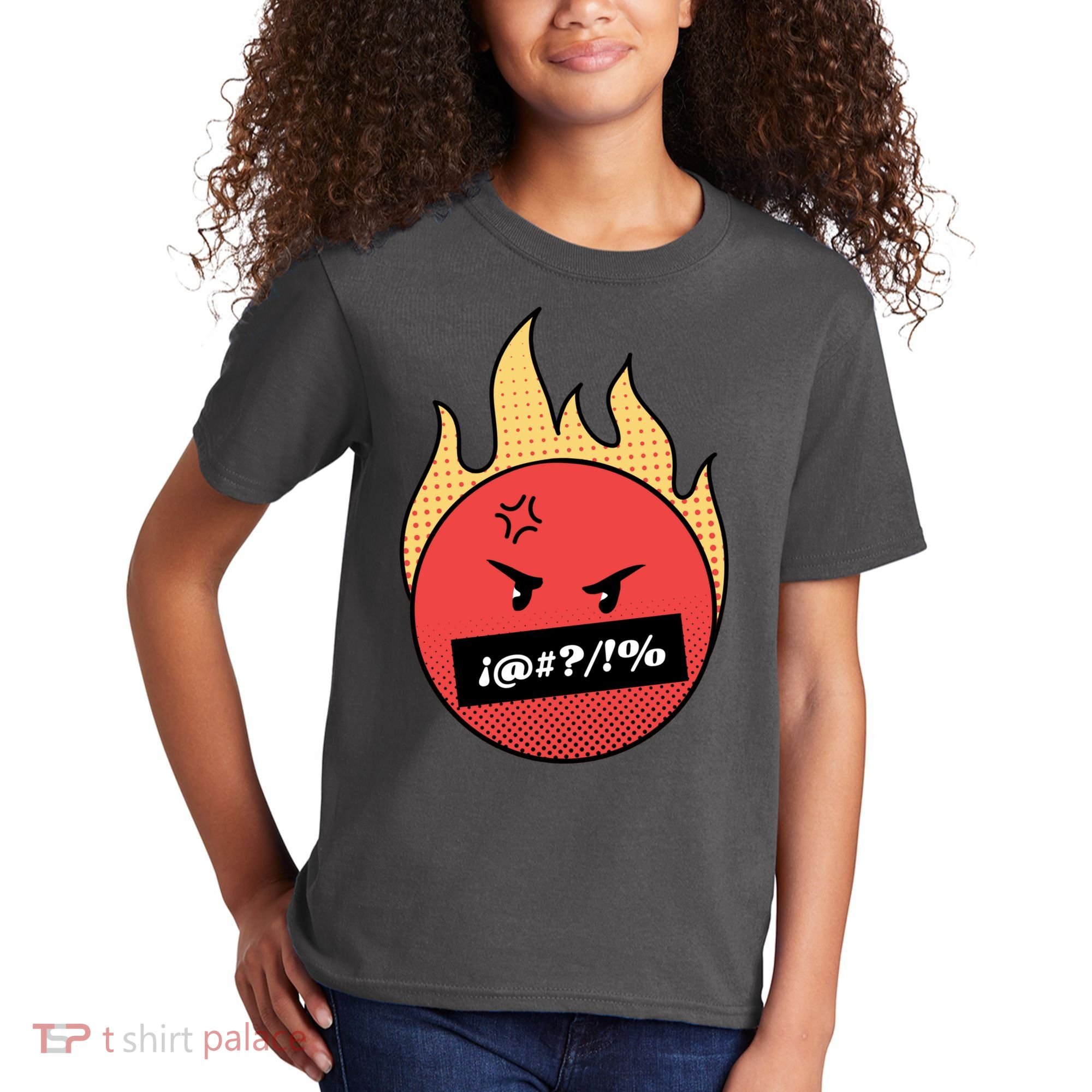 Angry Flaming Emoji Kids T-Shirt