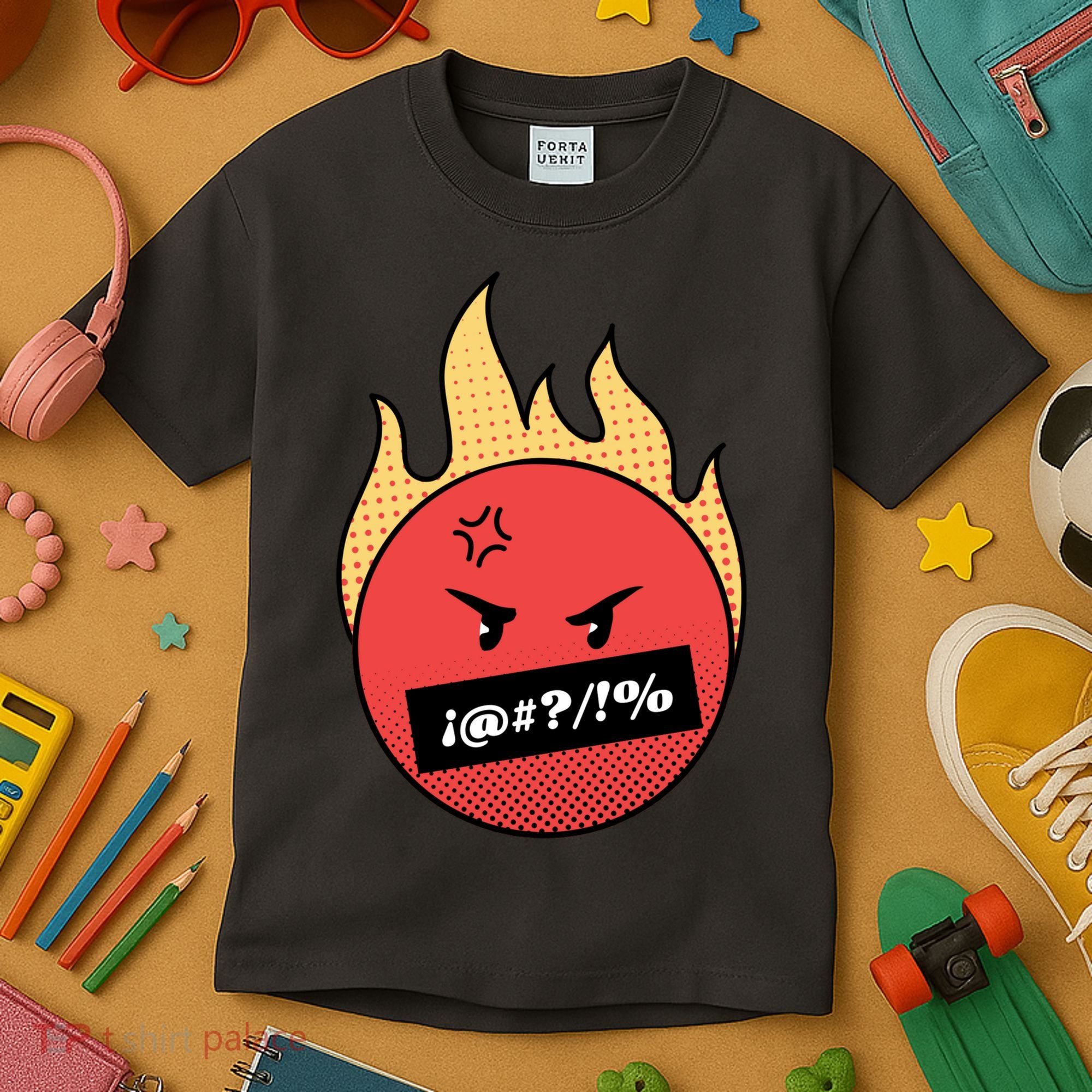 Angry Flaming Emoji Kids T-Shirt