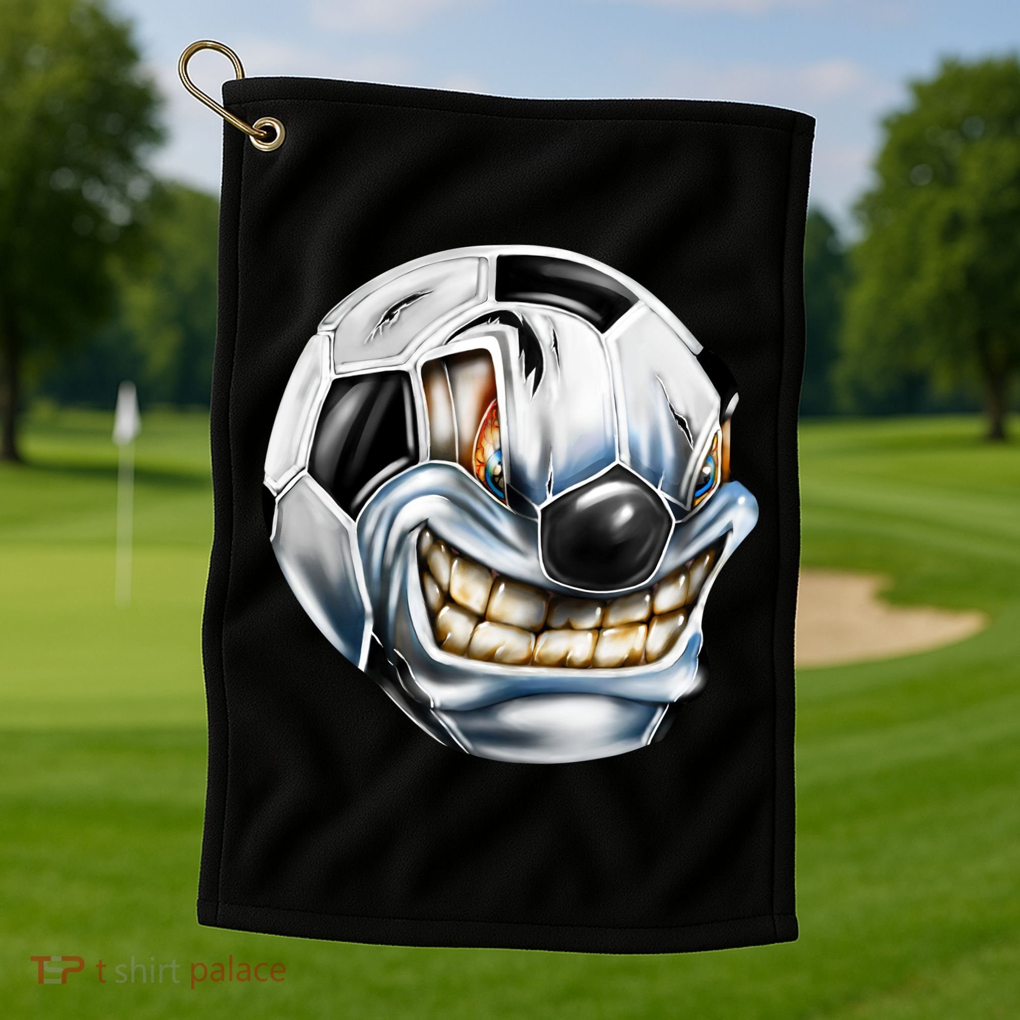 Angry Soccer Ball Golf Towel