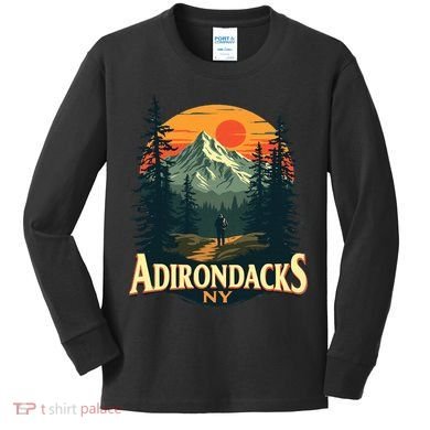 Adirondacks Ny Hiking Mountains Nature Lovers Design Kids Long Sleeve Shirt