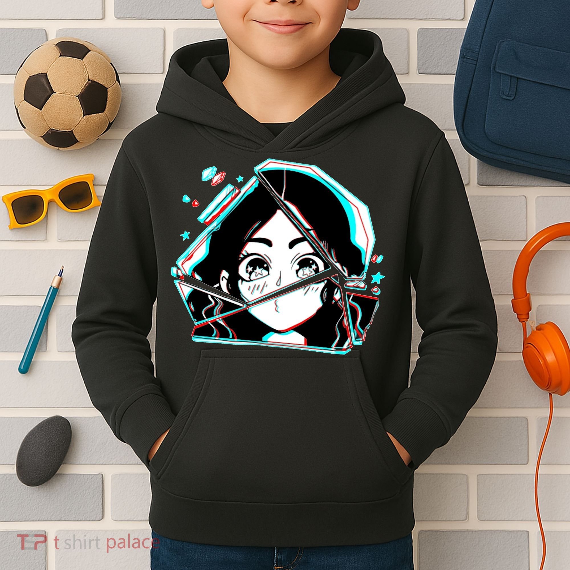 Anime Broken Glass Sparkle Eyes Kids Hoodie