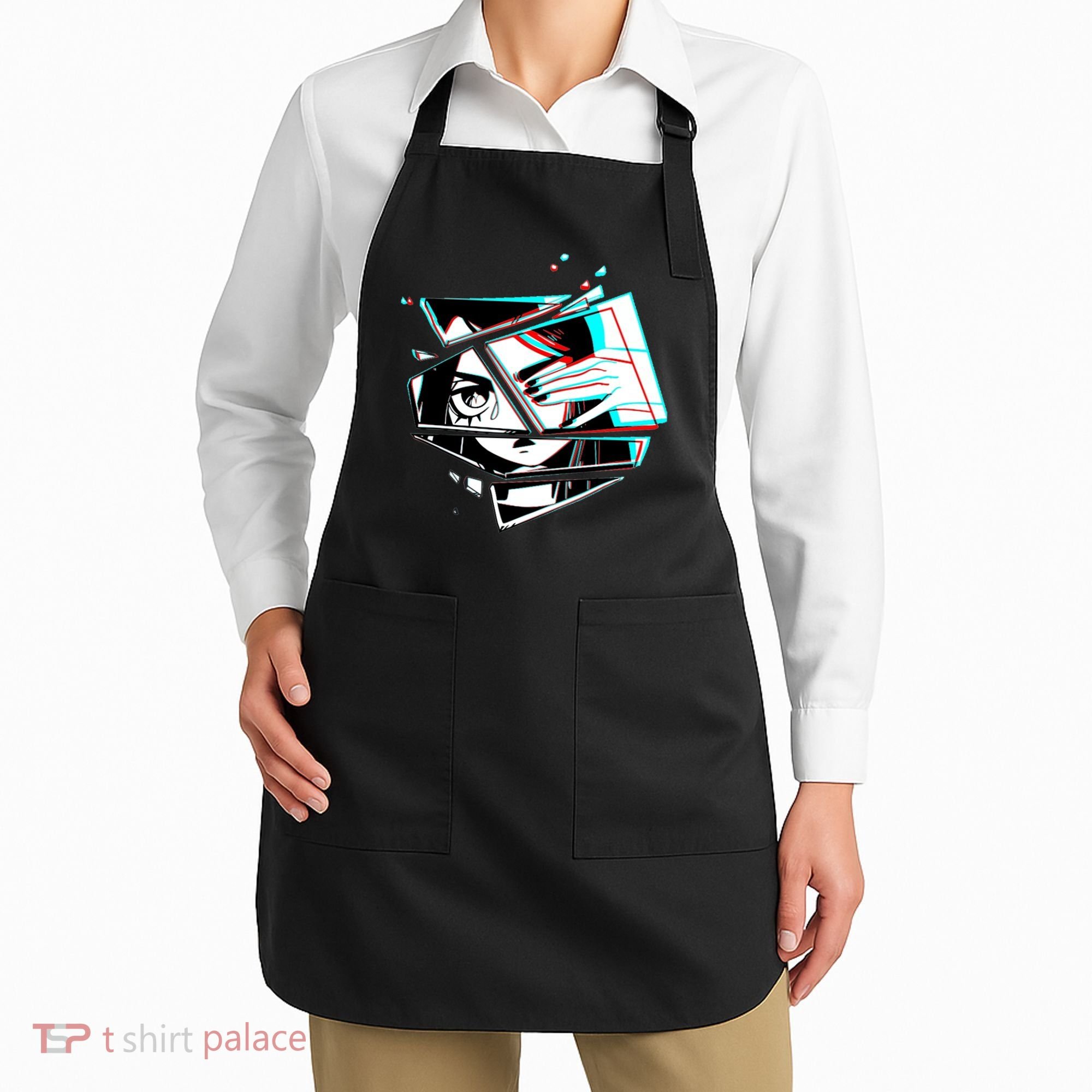 Anime Eyes Broken Glass Hand Over Eye Apron