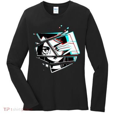 Anime Eyes Broken Glass Hand Over Eye Women's Long Sleeve Shirt