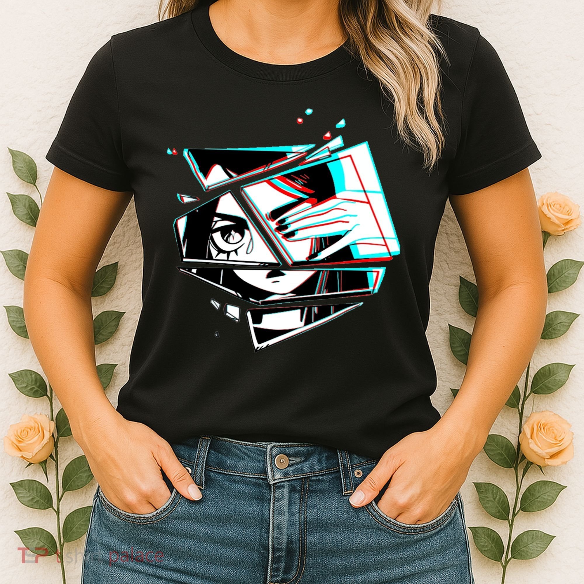 Anime Eyes Broken Glass Hand Over Eye Women's T-Shirt