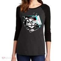 Anime Eyes Broken Glass Hand Over Eye Women's Tri-Blend 3/4-Sleeve Raglan Shirt thumb 2
