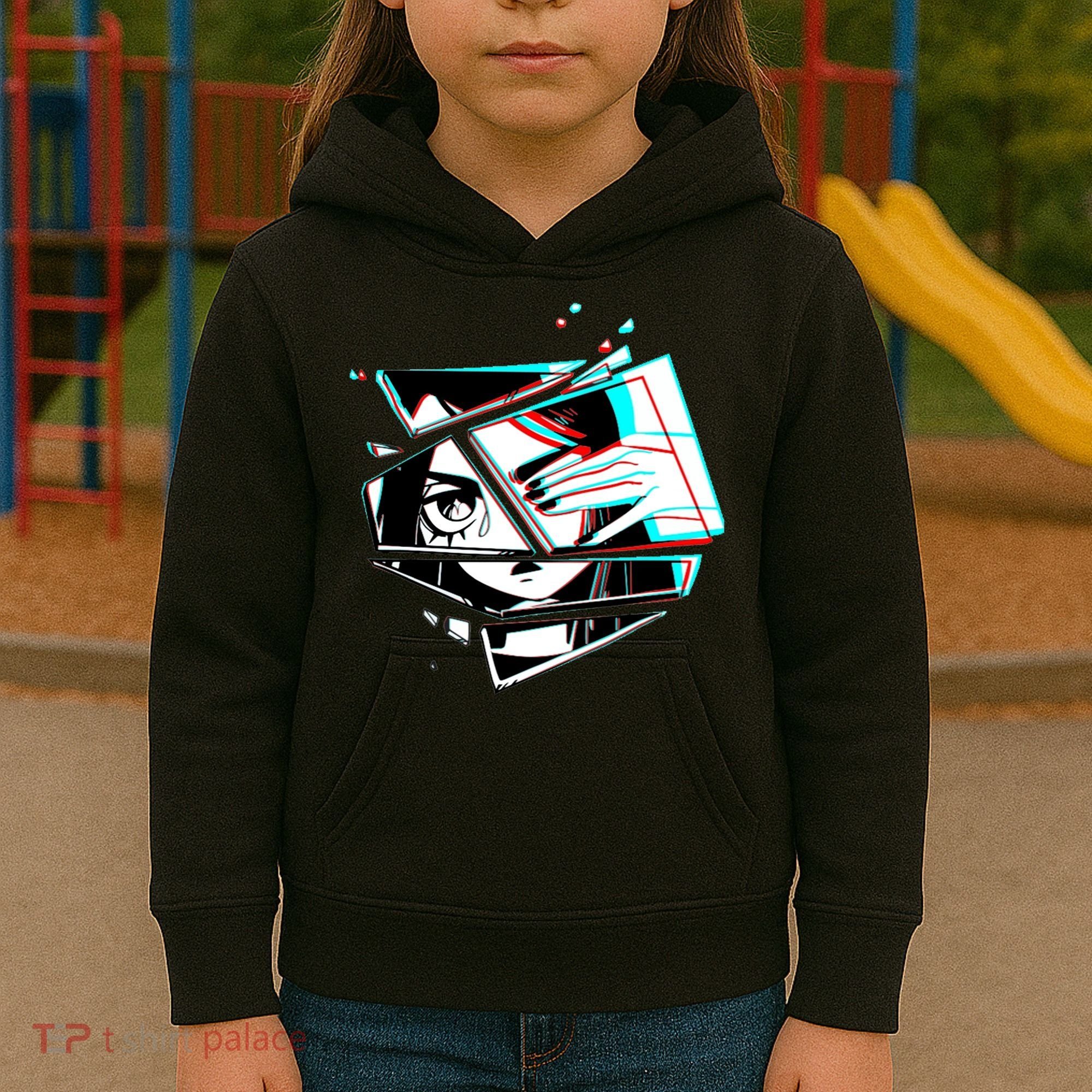 Anime Eyes Broken Glass Hand Over Eye Kids Hoodie
