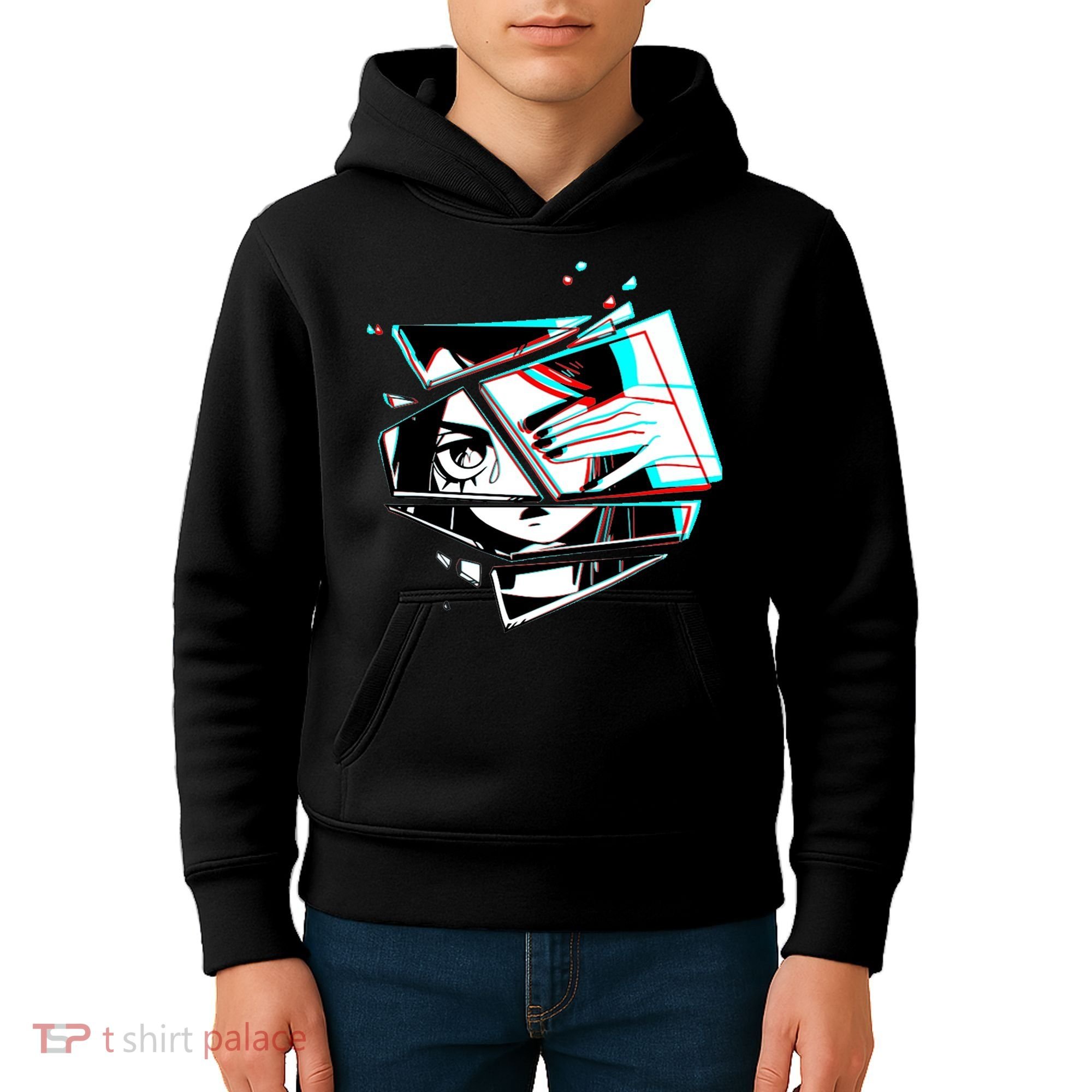 Anime Eyes Broken Glass Hand Over Eye Kids Hoodie