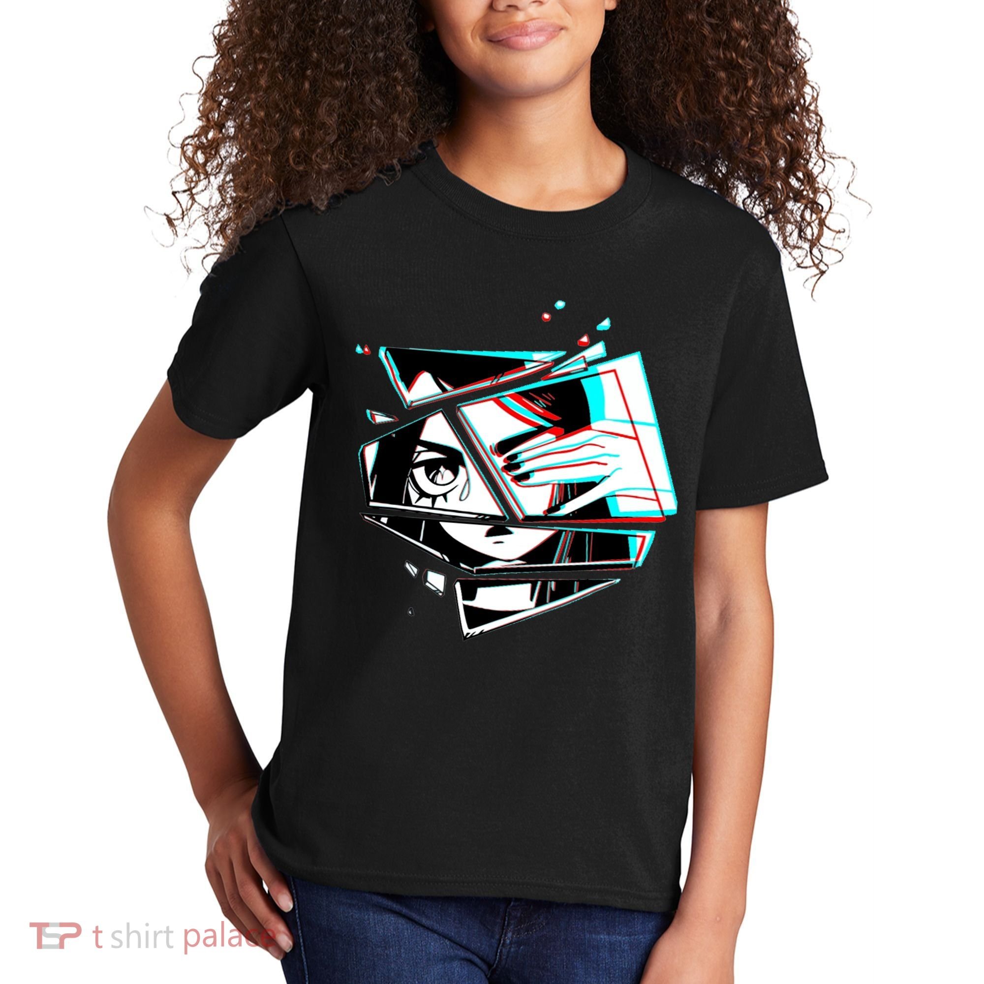Anime Eyes Broken Glass Hand Over Eye Kids T-Shirt