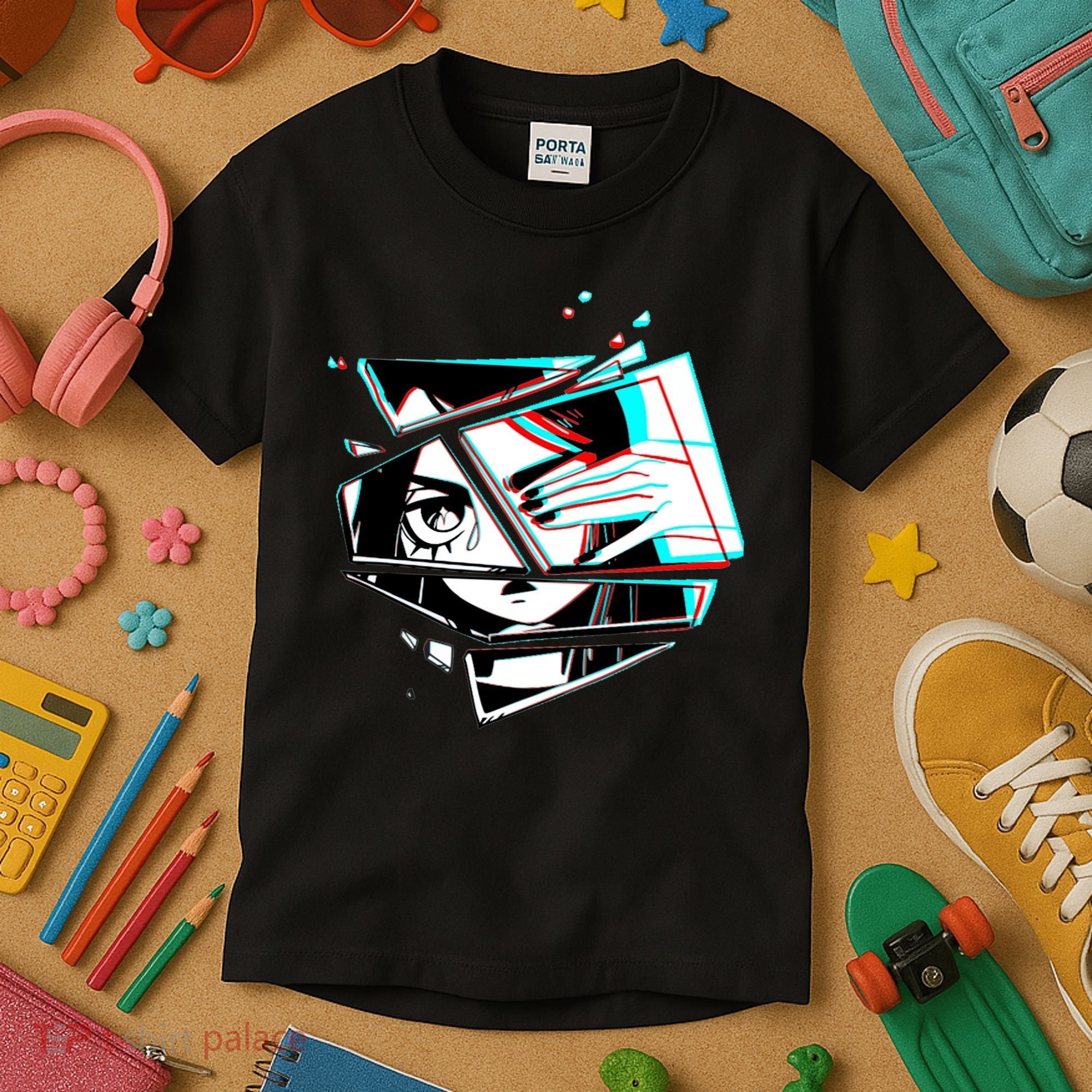 Anime Eyes Broken Glass Hand Over Eye Kids T-Shirt