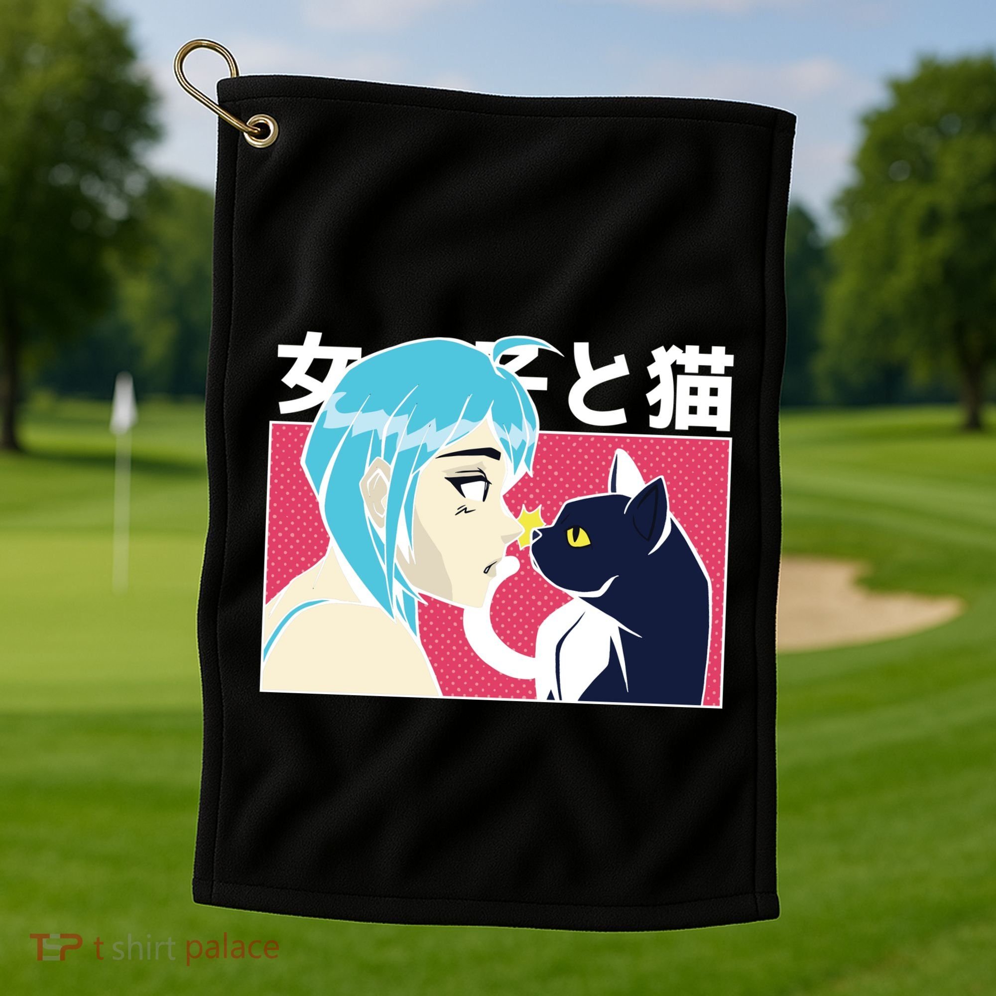 Anime Girl Cat Golf Towel