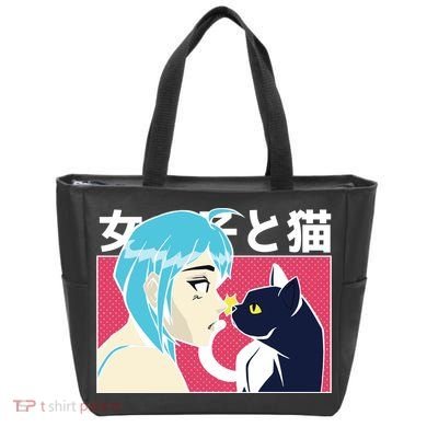 Anime Girl Cat Tote Bag