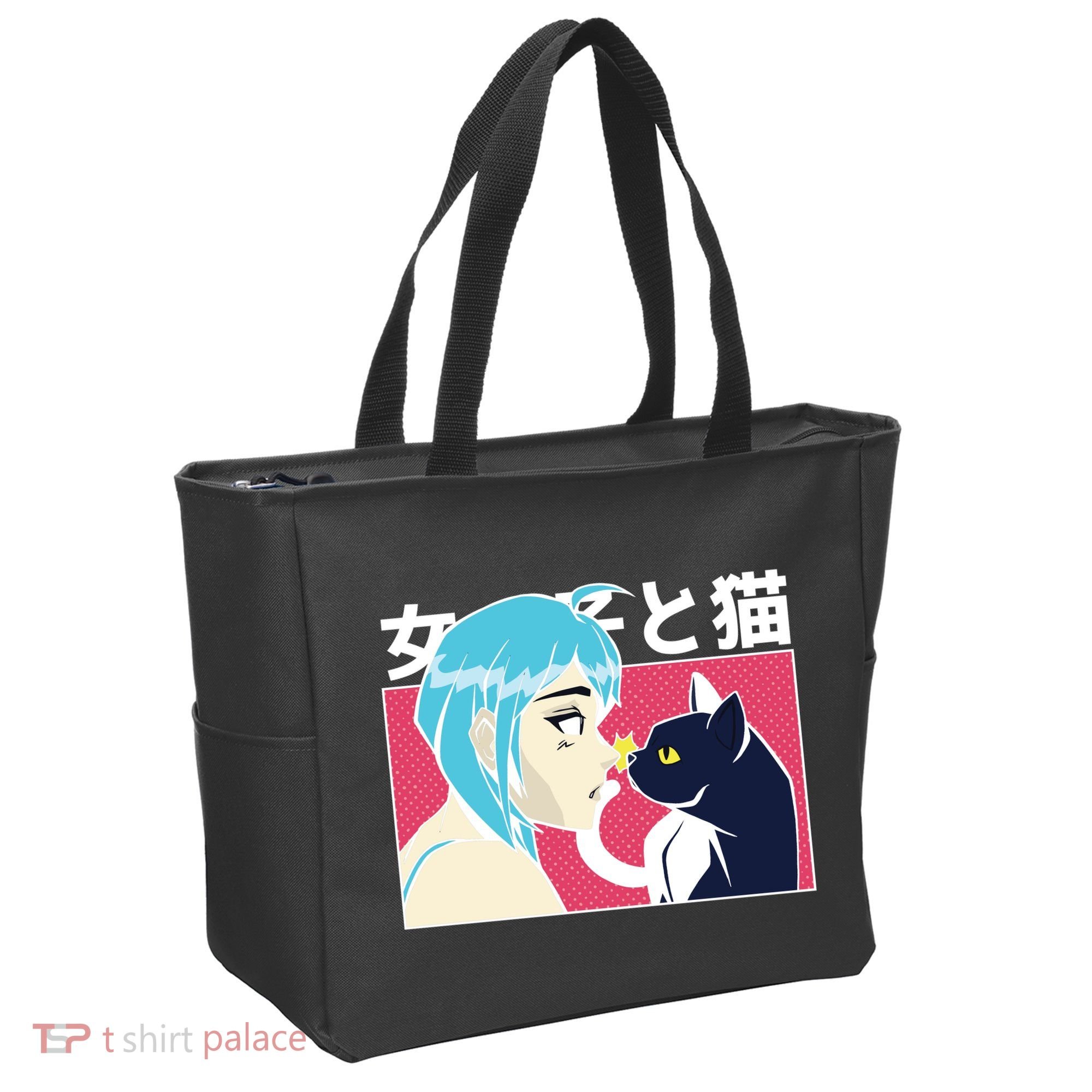 Anime Girl Cat Tote Bag