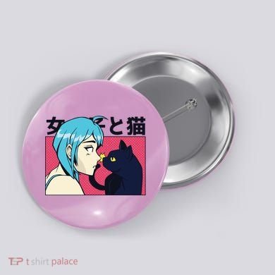 Anime Girl Cat Button