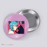 Anime Girl Cat Button thumb 0