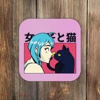 Anime Girl Cat Coaster thumb 0