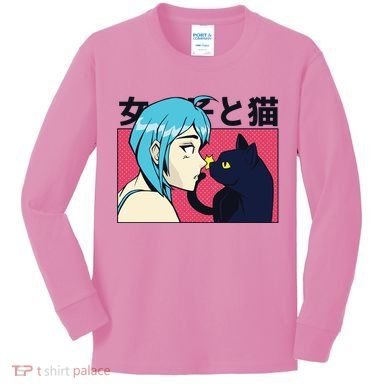 Anime Girl Cat Kids Long Sleeve Shirt