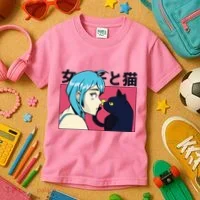 Anime Girl Cat Kids T-Shirt thumb 3