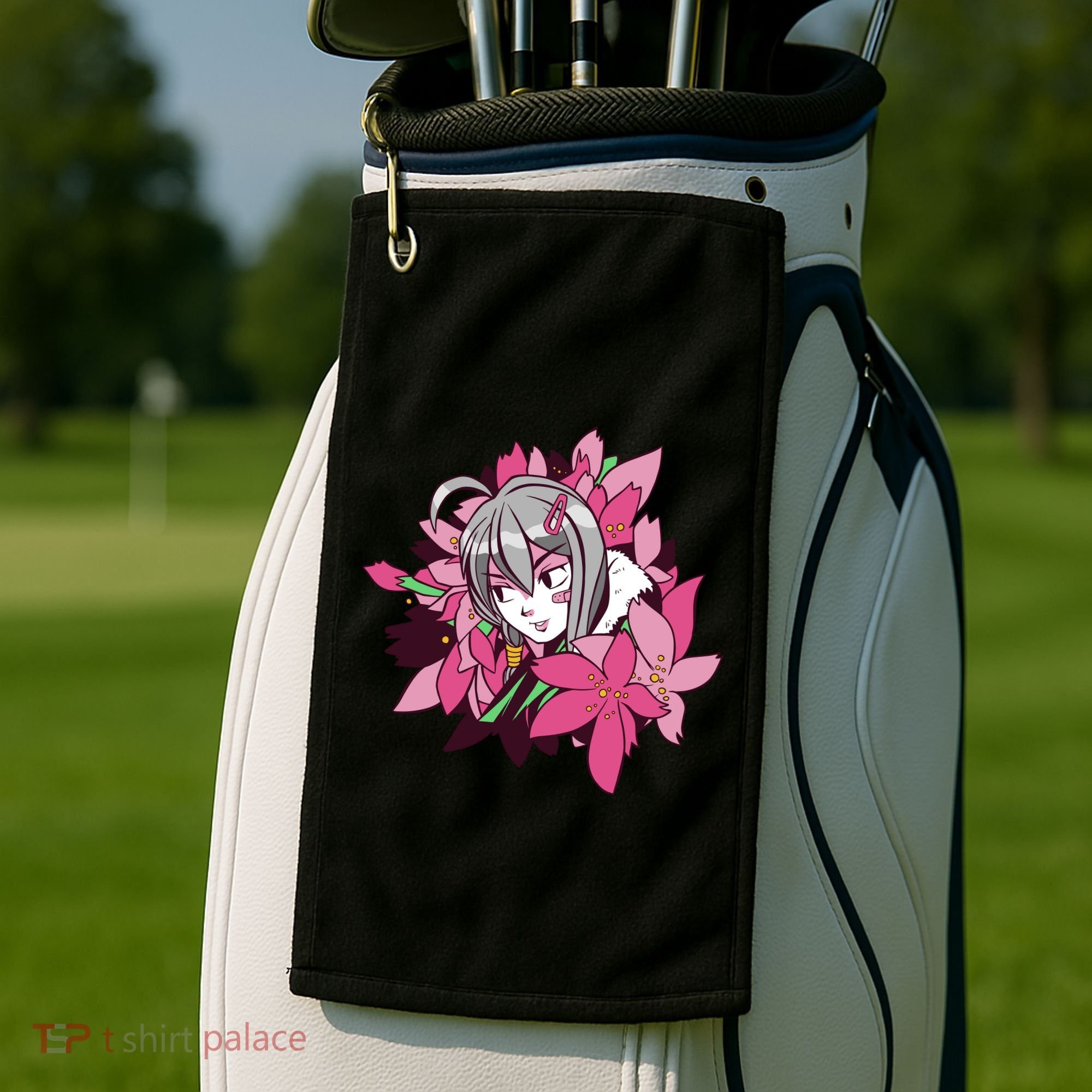 Anime Girl Flowers Golf Towel