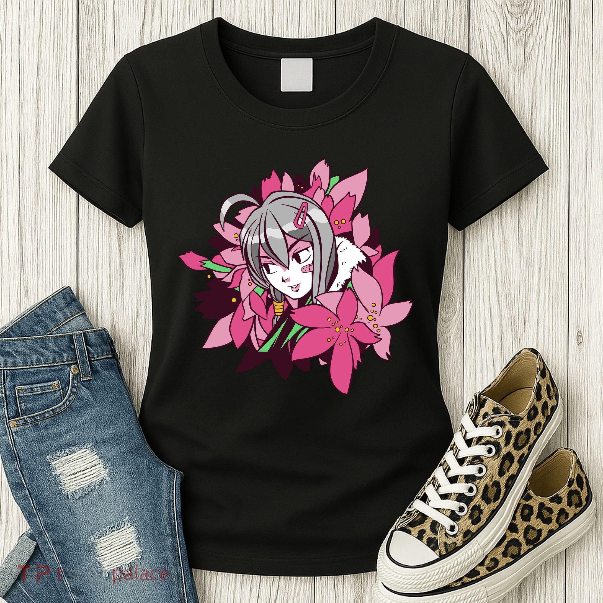 Anime Girl Flowers Women's T-Shirt