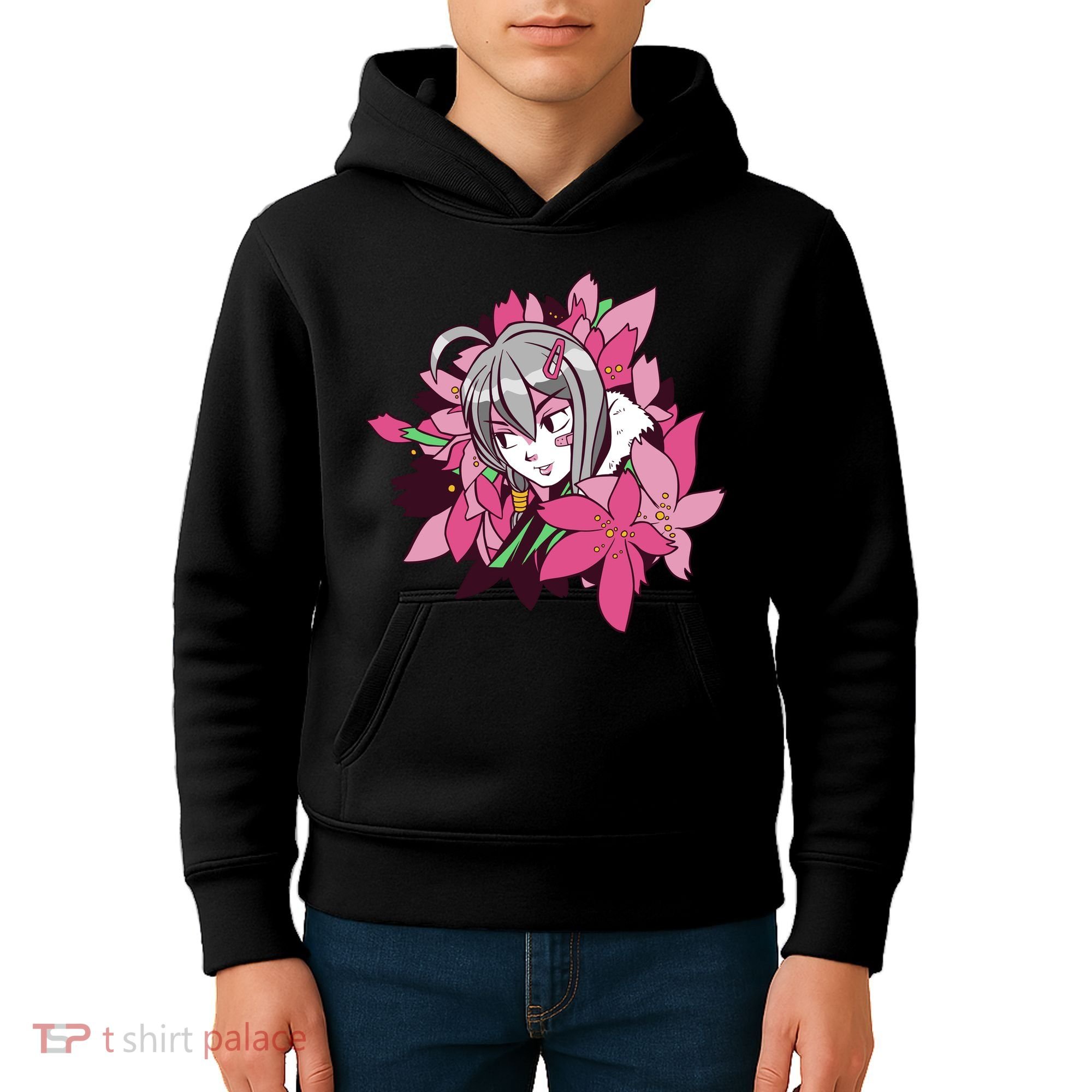 Anime Girl Flowers Kids Hoodie