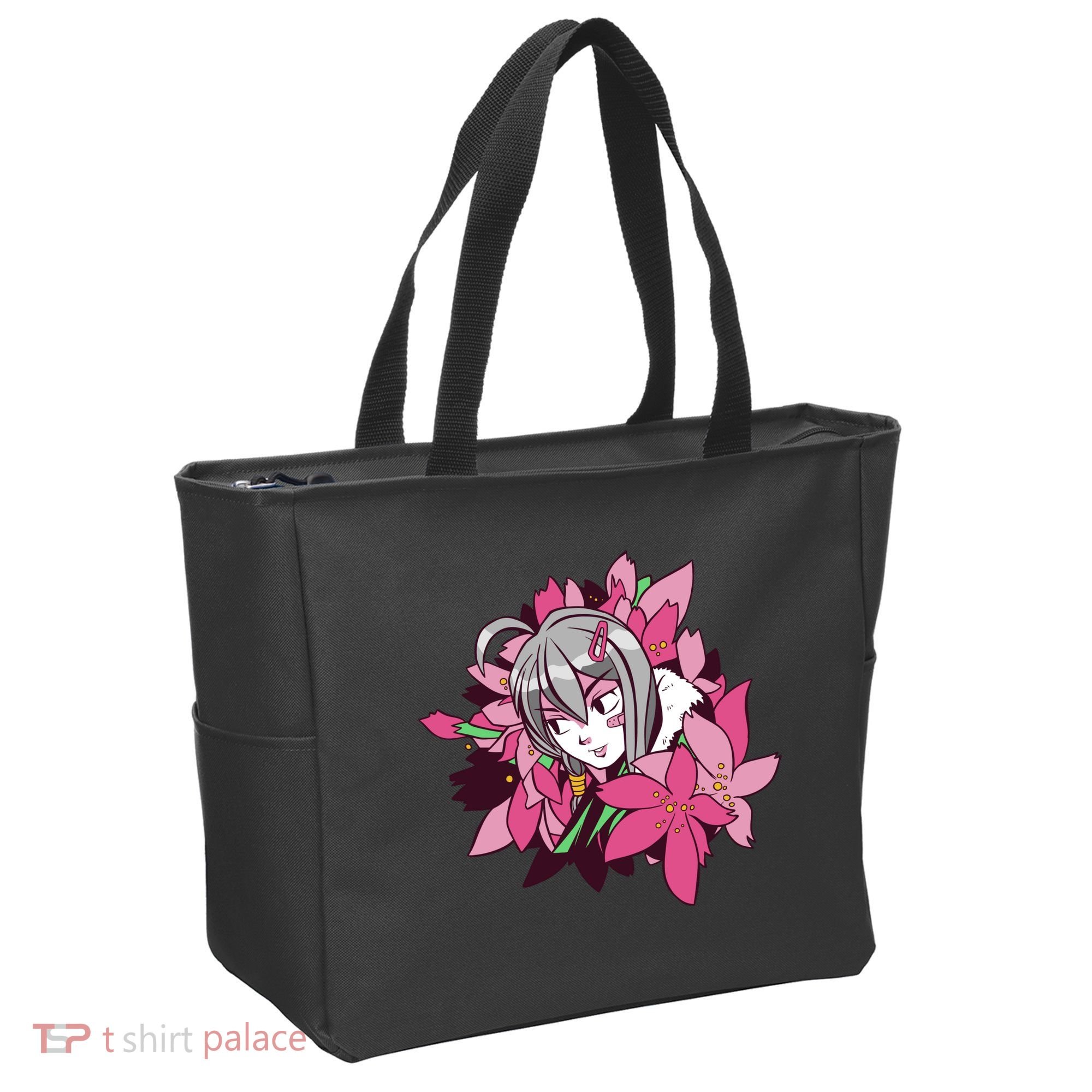 Anime Girl Flowers Tote Bag