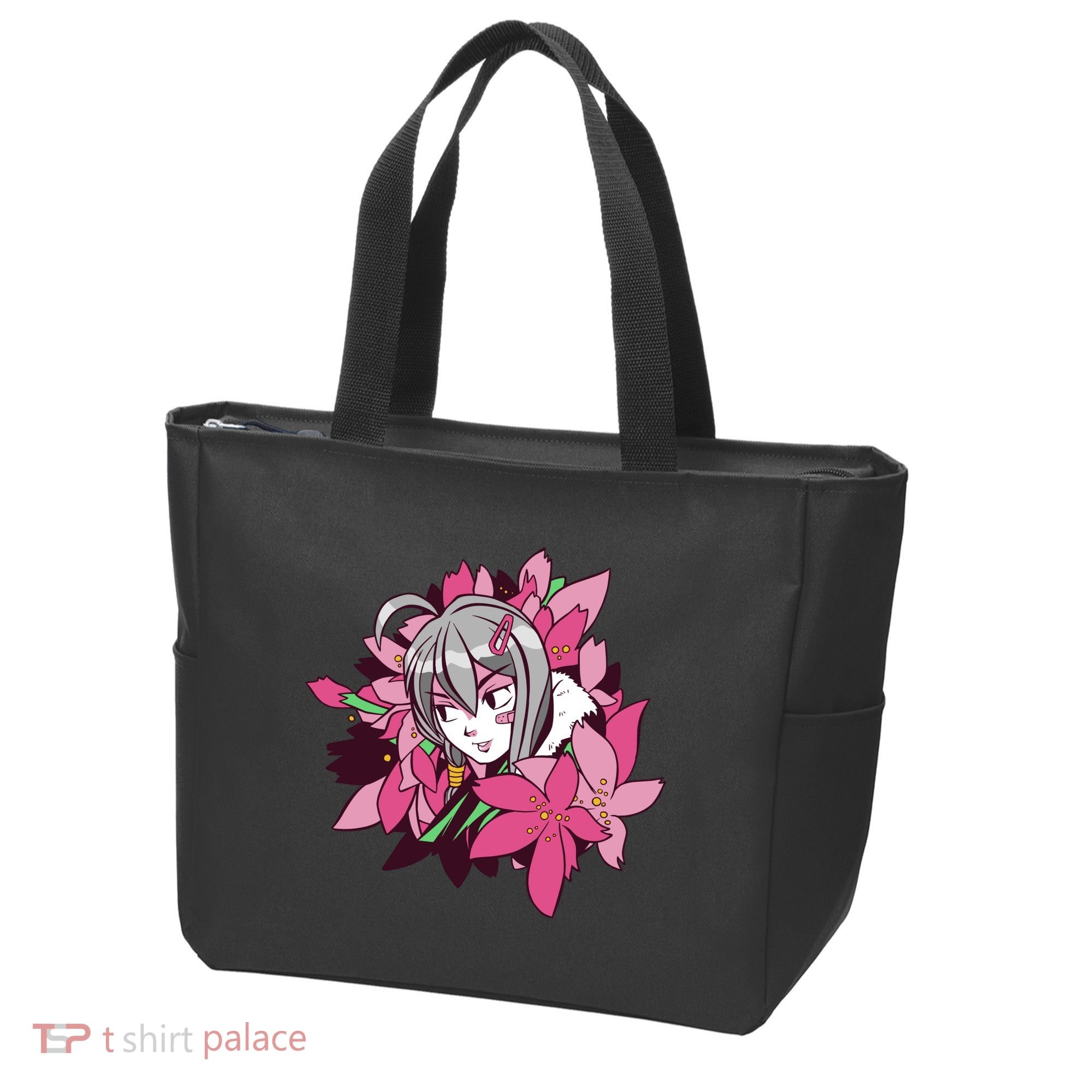 Anime Girl Flowers Tote Bag