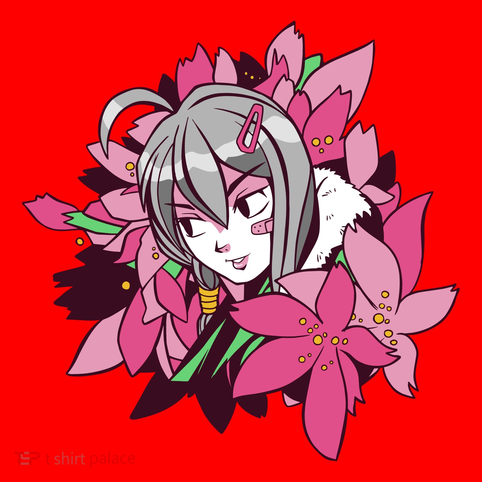 Anime Girl Flowers Santa Hat