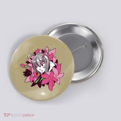 Anime Girl Flowers Button