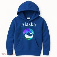 Alaska Northern Lights Orca Whale With Aurora Borealis Meaningful Gift Kids Hoodie thumb 0
