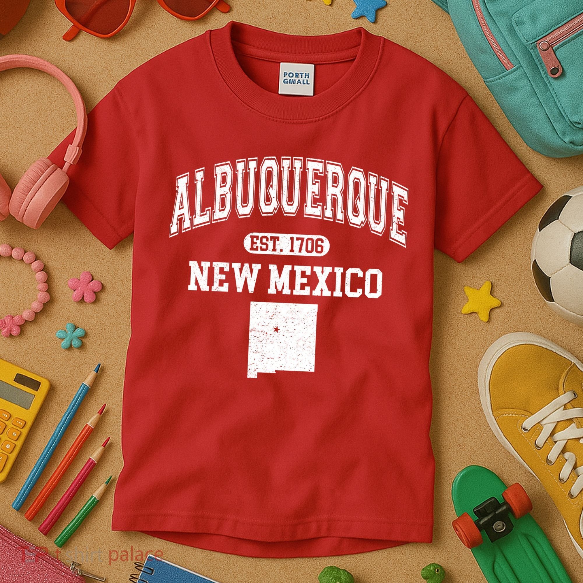 Albuquerque New Mexico Est. 1706 Varsity Kids T-Shirt