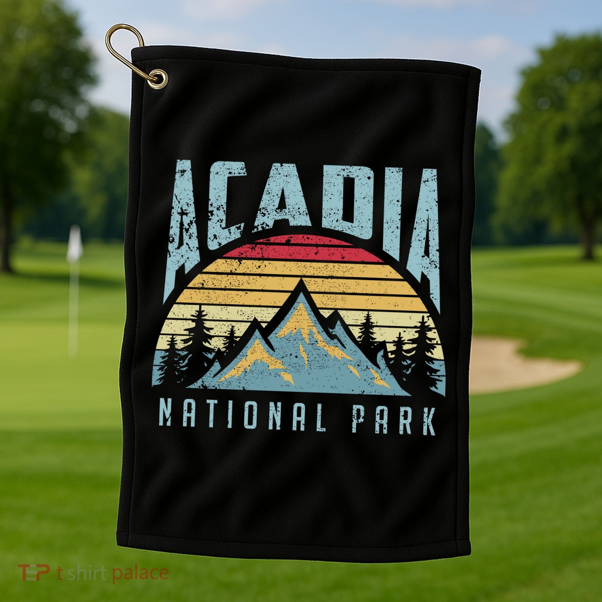Acadia National Park Maine Mountains Retro Gift Golf Towel