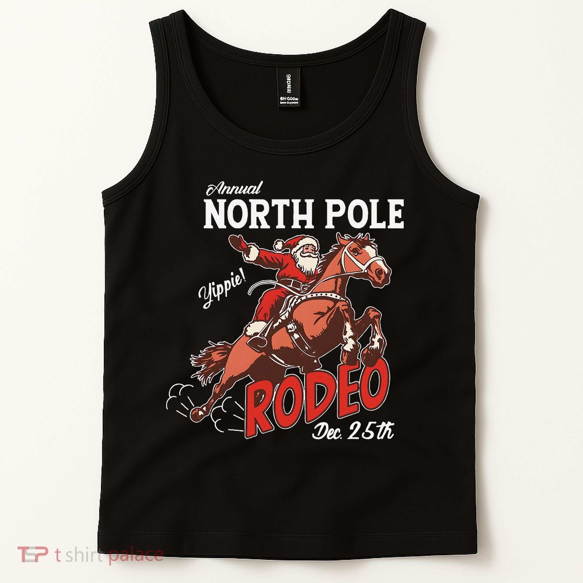 Annual North Pole Rodeo Western Christmas Cowboy Santa Tank Top
